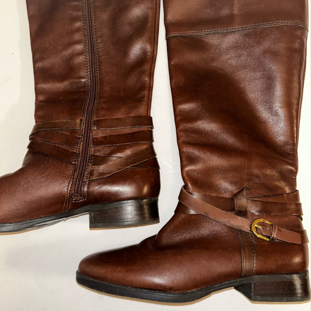 Audrey Brooke Abannya Brown Leather Heeled Riding Boots Zipper Lined Size 7 - Picture 6 of 13